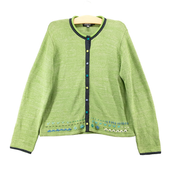Icelandic Design Women's Silk Blend Cardigan Green Large Long Sleeve Crochet - Picture 1 of 15